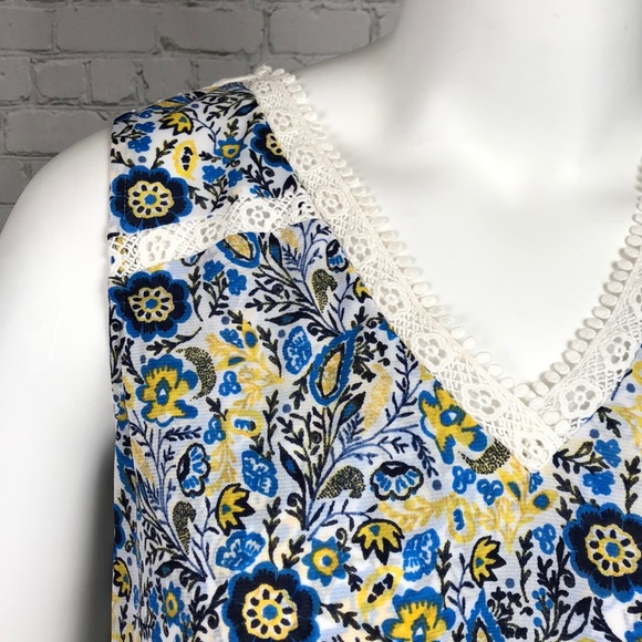 0X 3X 4X Style & Co Blue/Yellow Crochet Boho Tank - Picture 6 of 6